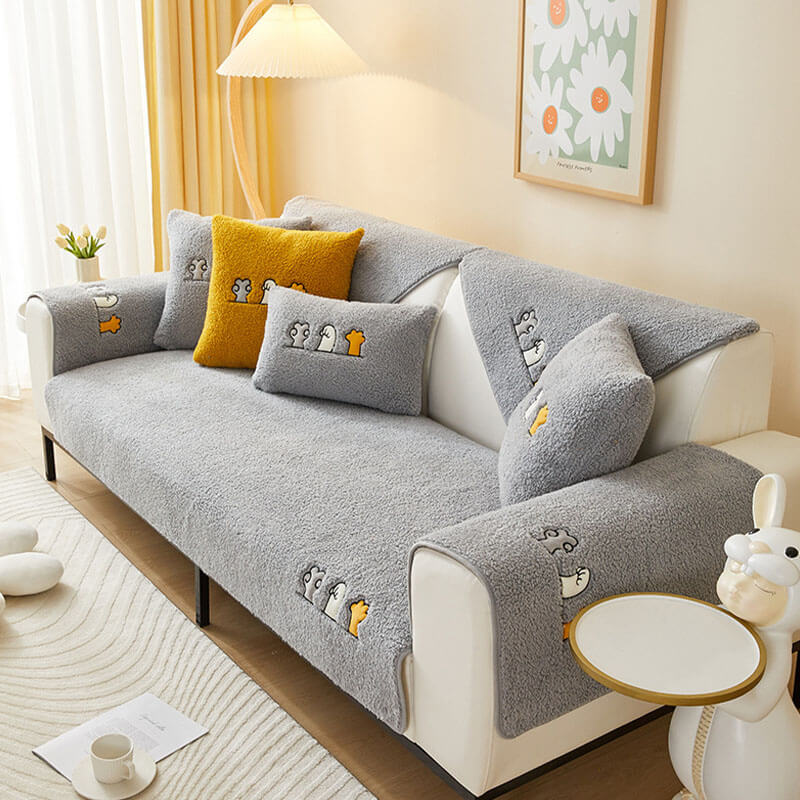 Cozy Cat's Paw Sherpa Fleece Anti-Slip Couch Cover