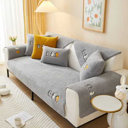 Cozy Cat's Paw Sherpa Fleece Anti-Slip Couch Cover