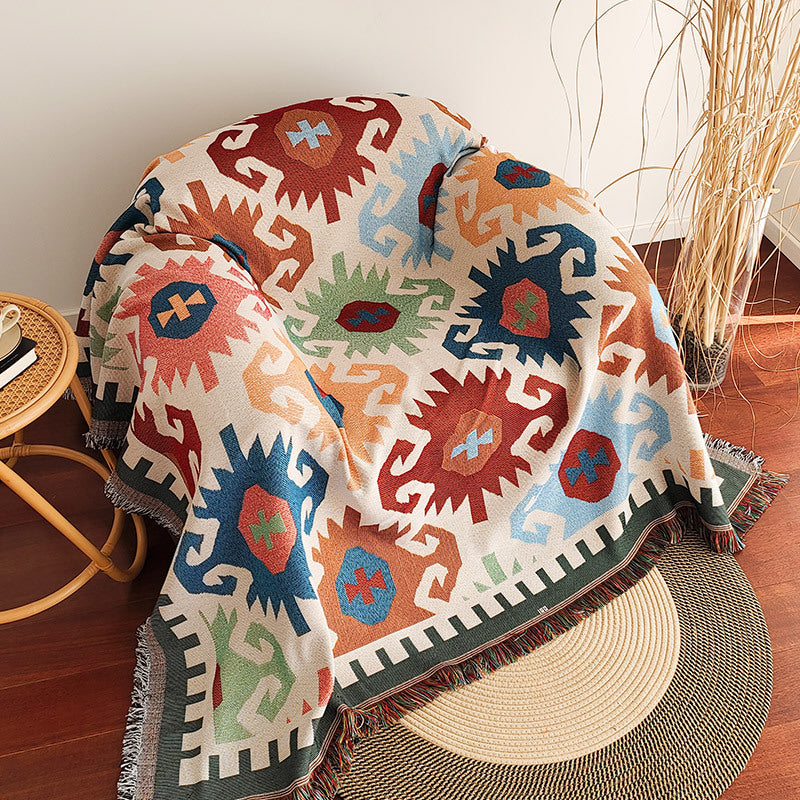 Color Block Checkerboard Fringe Trim Sofa Blanket & Couch Cover – Cozy & Protective