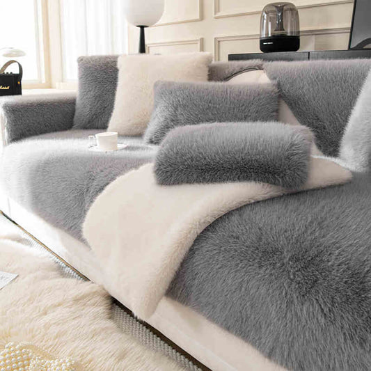 Cozy Thick Faux Fur Sofa Protector – Non-Slip Plush Couch Cover for Ultimate Comfort