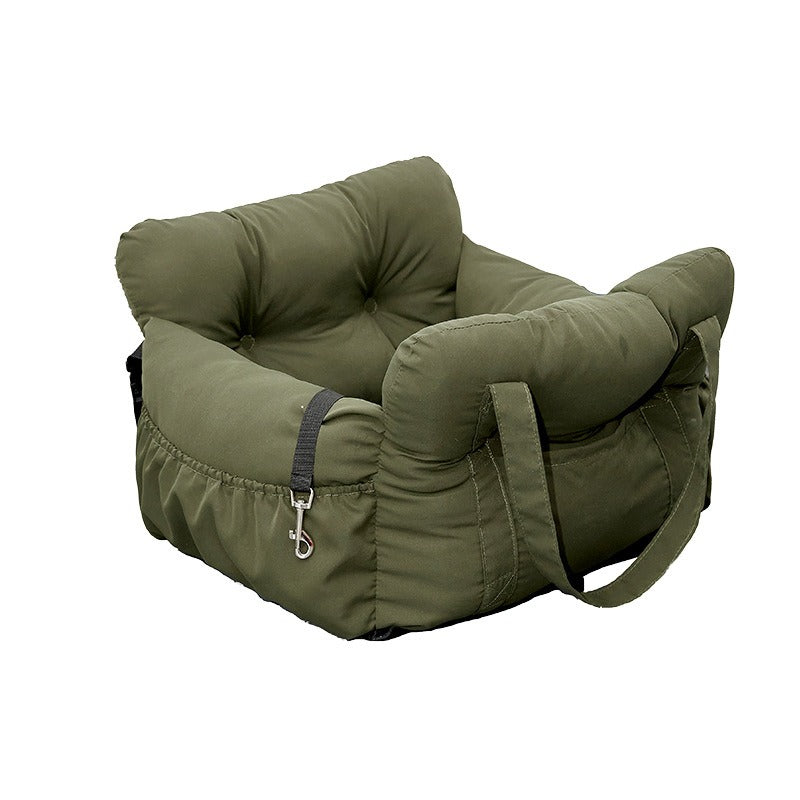 Dog Car Seat | Luxury Travel Bed with Safety Harness Clip & Washable Cover