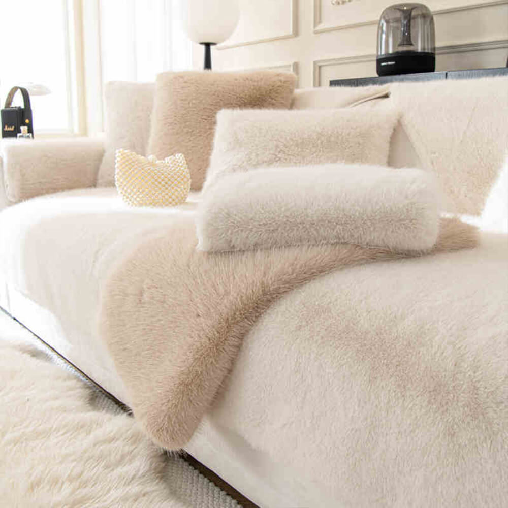 Cozy Thick Faux Fur Sofa Protector – Non-Slip Plush Couch Cover for Ultimate Comfort