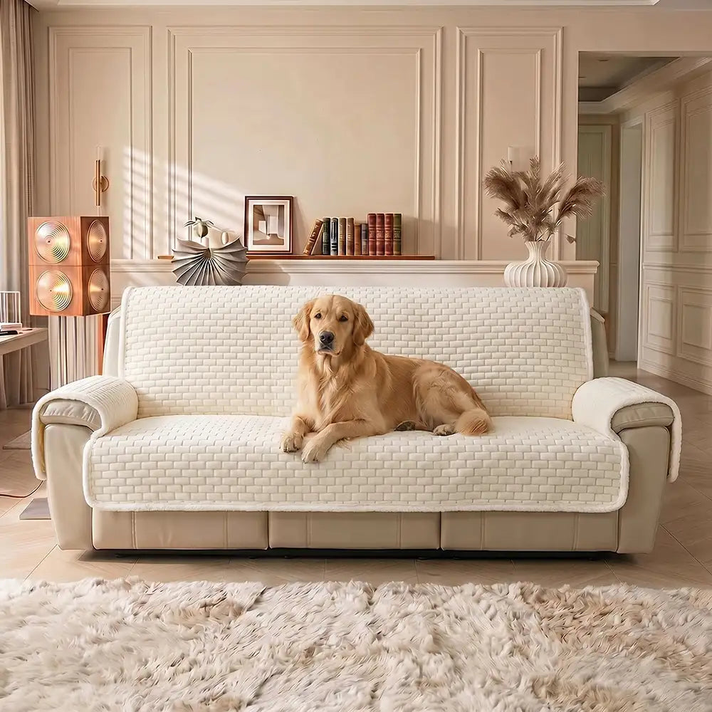 All-in-One Plush Couch Cover with Scratch-Resistant Fabric and Elastic Straps for a Secure Fit