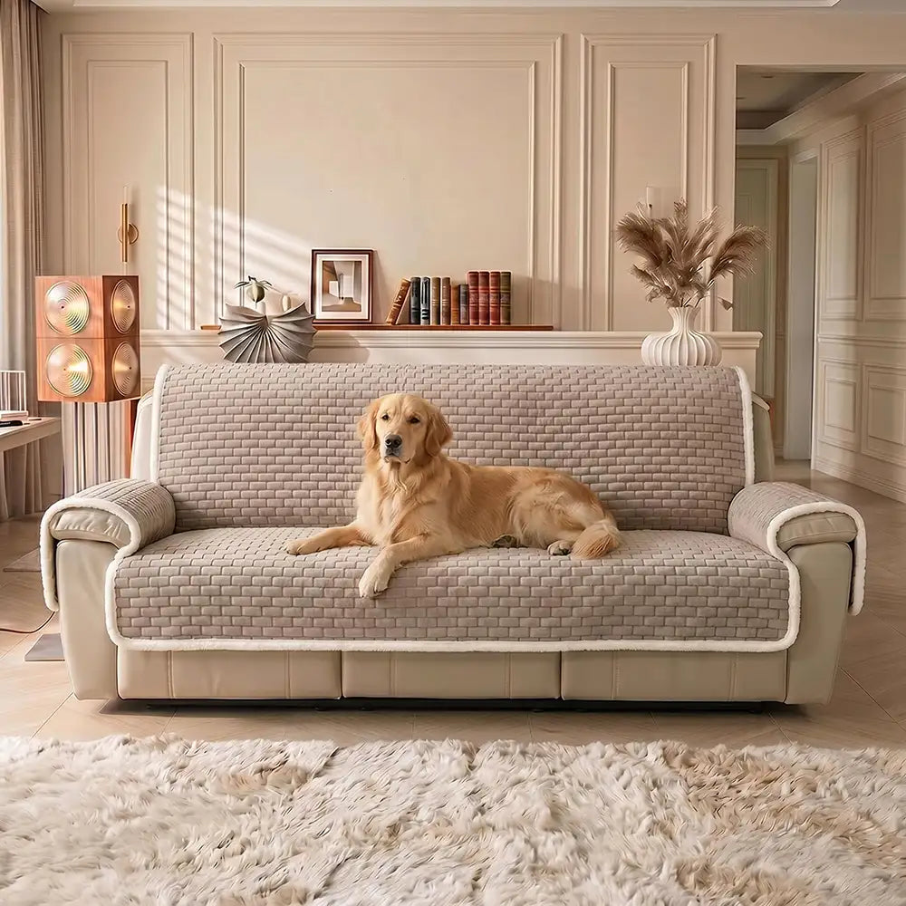 All-in-One Plush Couch Cover with Scratch-Resistant Fabric and Elastic Straps for a Secure Fit