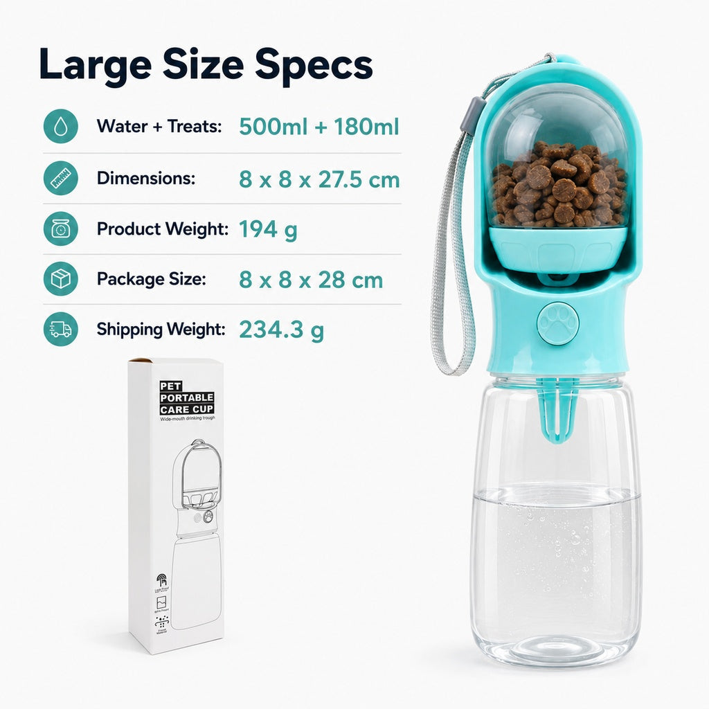 Dog Water Bottle with Food Container, 2-in-1 for Walks & Hikes
