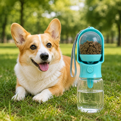 Dog Water Bottle with Food Container, 2-in-1 for Walks & Hikes