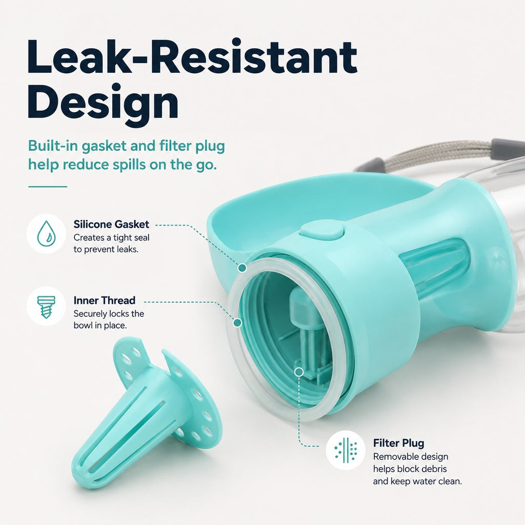 Dog Water Bottle with Food Container, 2-in-1 for Walks & Hikes