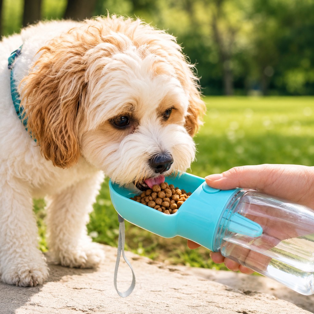 Dog Water Bottle with Food Container, 2-in-1 for Walks & Hikes