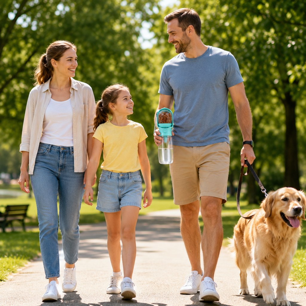 Dog Water Bottle with Food Container, 2-in-1 for Walks & Hikes