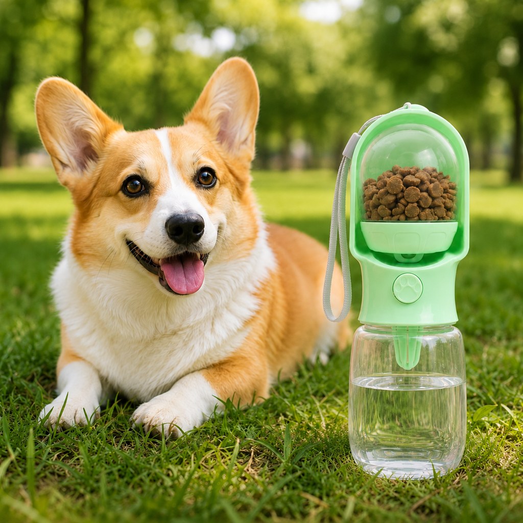 Dog Water Bottle with Food Container, 2-in-1 for Walks & Hikes