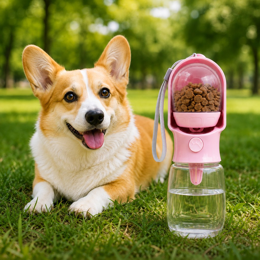 Dog Water Bottle with Food Container, 2-in-1 for Walks & Hikes