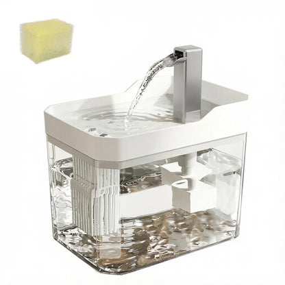 White cat water fountain with stainless spout