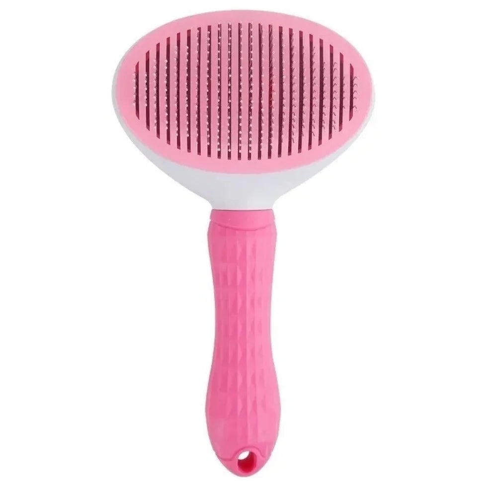 Pink self-cleaning slicker brush