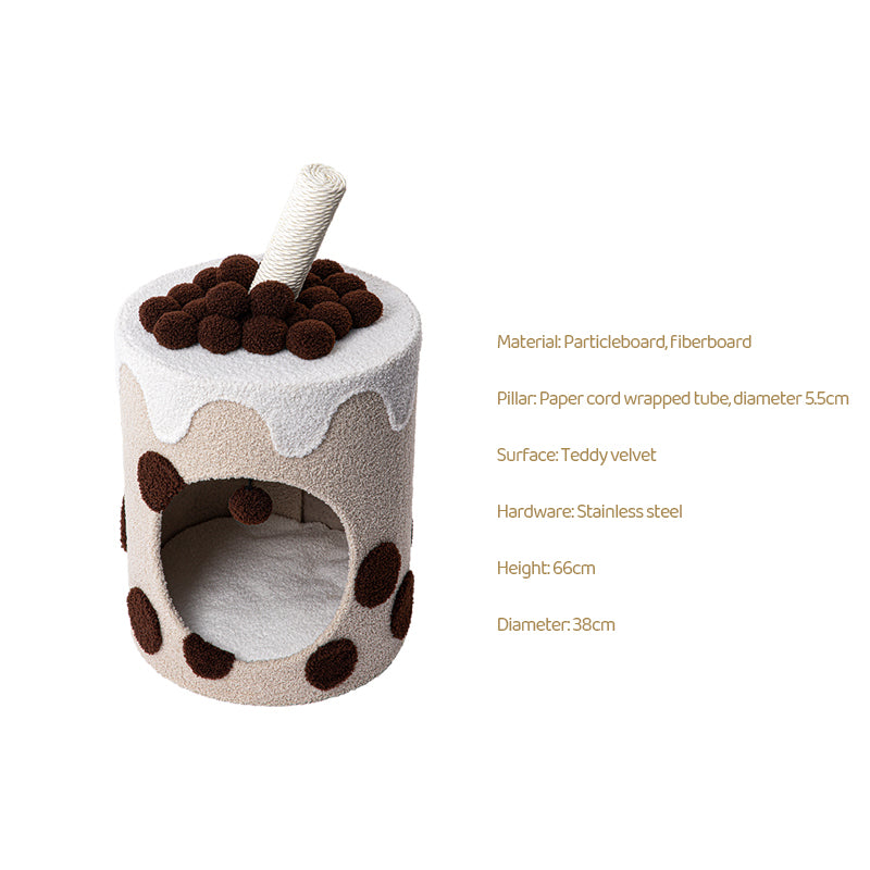 Cat Tree with Swiss Roll Bed & Milk Tea Barrel