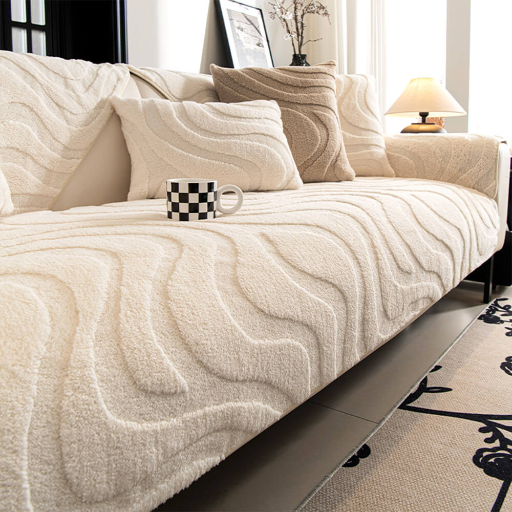 Cozy Plush Curved Jacquard Sofa Cover with Non-Slip Backing – Warm Couch Protector