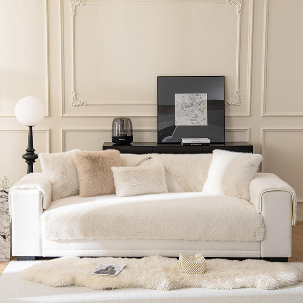 Cozy Thick Faux Fur Sofa Protector – Non-Slip Plush Couch Cover for Ultimate Comfort