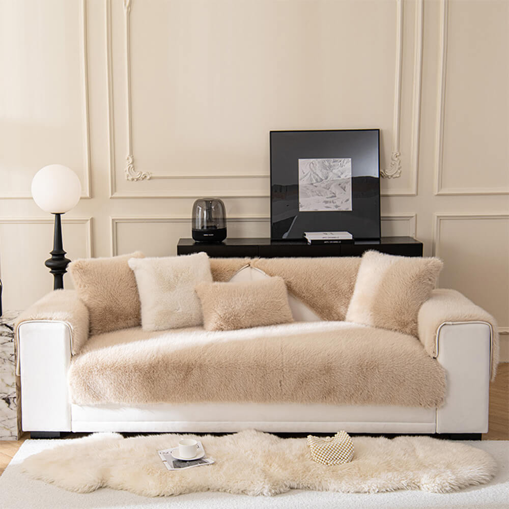 Cozy Thick Faux Fur Sofa Protector – Non-Slip Plush Couch Cover for Ultimate Comfort