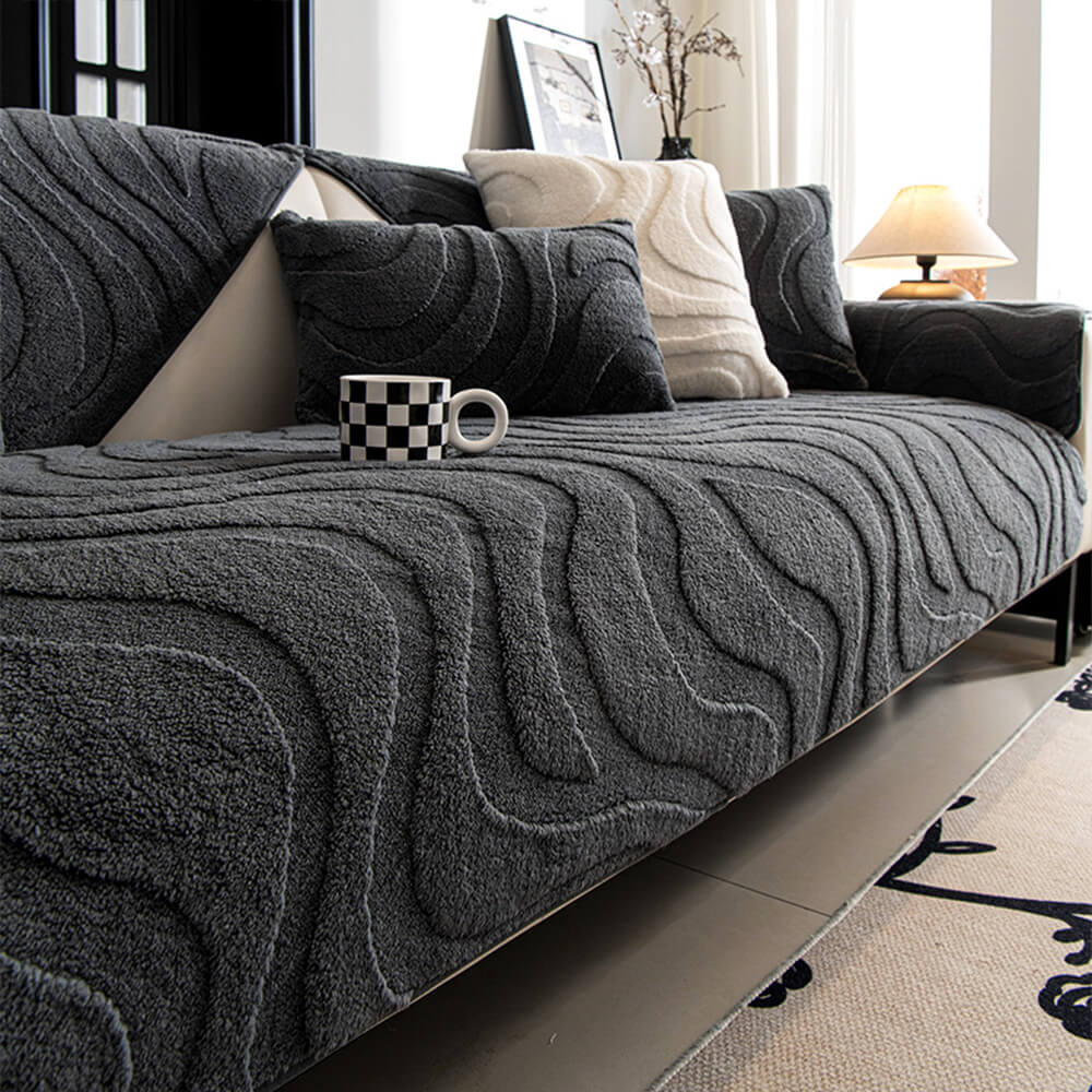 Cozy Plush Curved Jacquard Sofa Cover with Non-Slip Backing – Warm Couch Protector