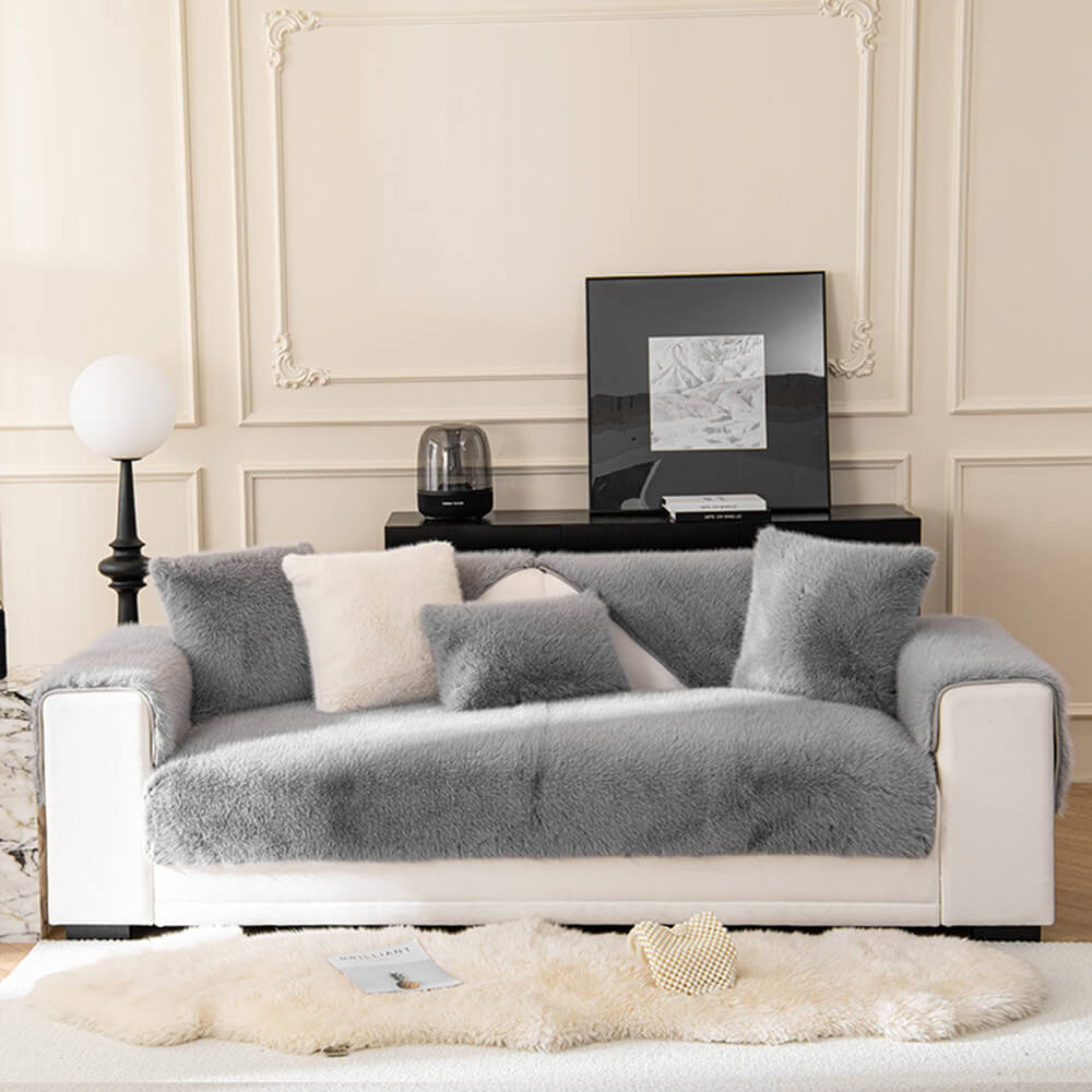Cozy Thick Faux Fur Sofa Protector – Non-Slip Plush Couch Cover for Ultimate Comfort