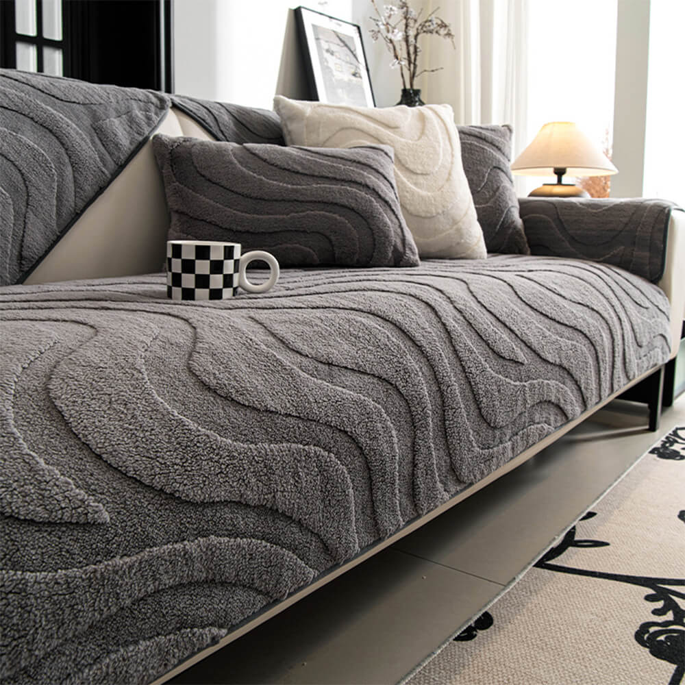 Cozy Plush Curved Jacquard Sofa Cover with Non-Slip Backing – Warm Couch Protector