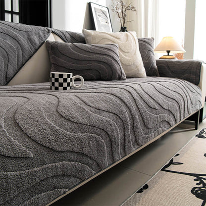 Cozy Plush Curved Jacquard Sofa Cover with Non-Slip Backing – Warm Couch Protector