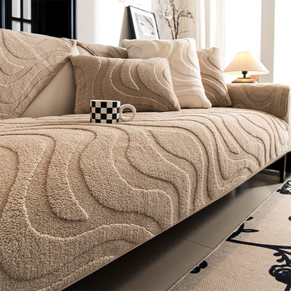 Cozy Plush Curved Jacquard Sofa Cover with Non-Slip Backing – Warm Couch Protector