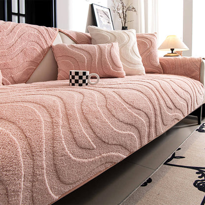 Cozy Plush Curved Jacquard Sofa Cover with Non-Slip Backing – Warm Couch Protector