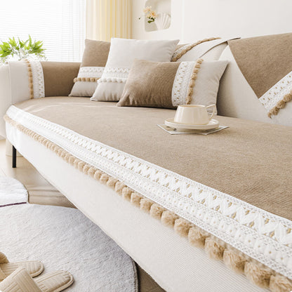 All-Season Corduroy Couch Cover – Soft, Water-Resistant, Anti-Scratch Protection with Pom-Poms