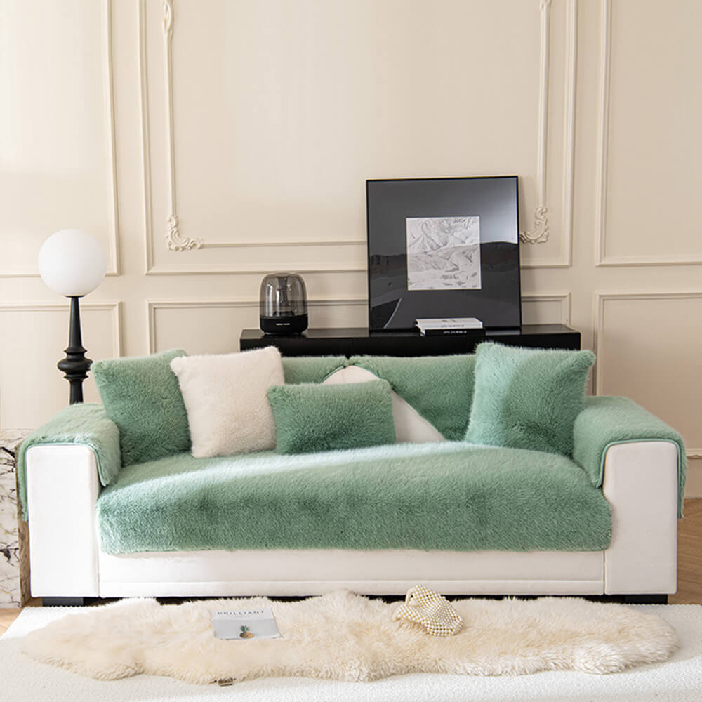 Cozy Thick Faux Fur Sofa Protector – Non-Slip Plush Couch Cover for Ultimate Comfort
