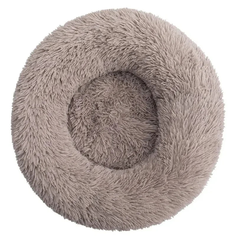 Taupe calming donut pet bed