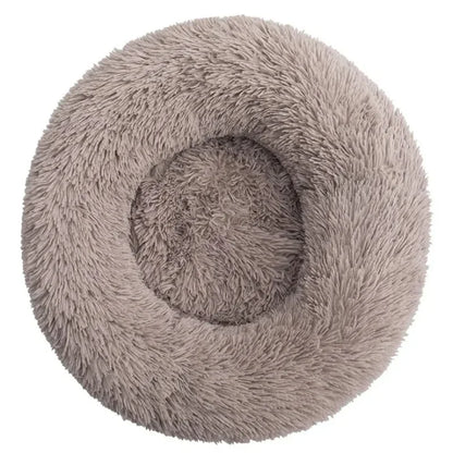 Taupe calming donut pet bed