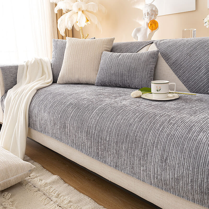 Elegant Solid-Color Chenille Outdoor Couch Cover - Scratch-Resistant, Protective Cover for Patio Furniture