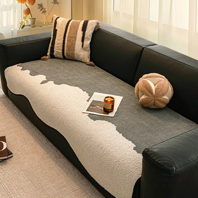 Chic Irregular-Contrast Chenille Couch Cover — Scratch-Resistant & Non-Slip