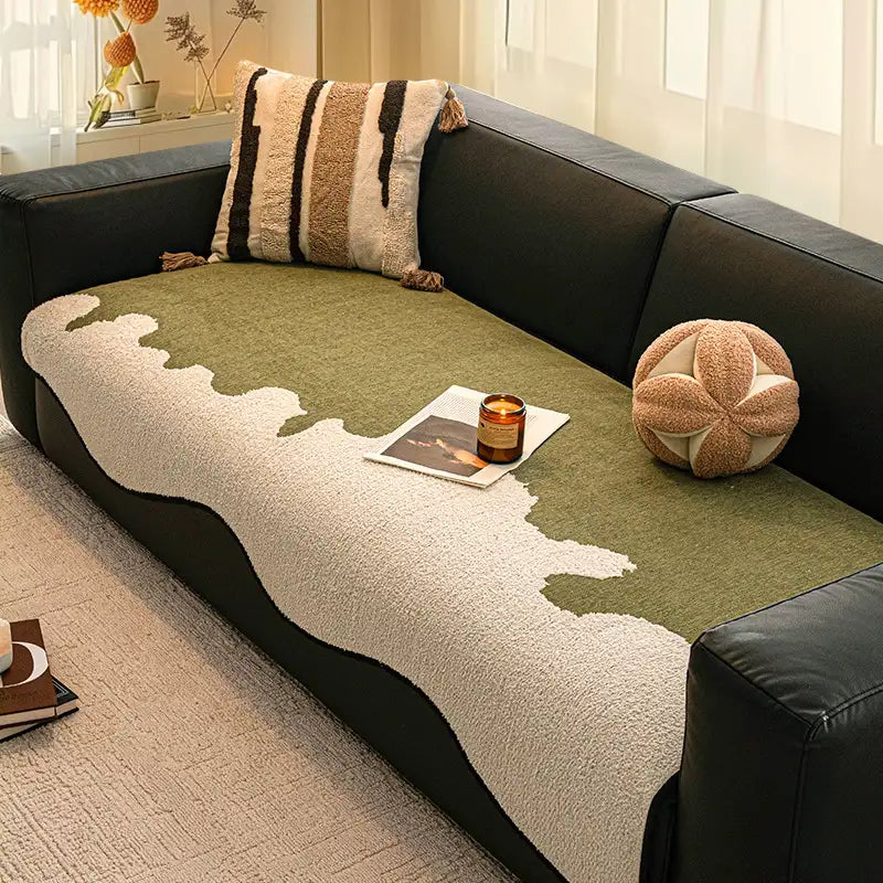 Chic Irregular-Contrast Chenille Couch Cover — Scratch-Resistant & Non-Slip