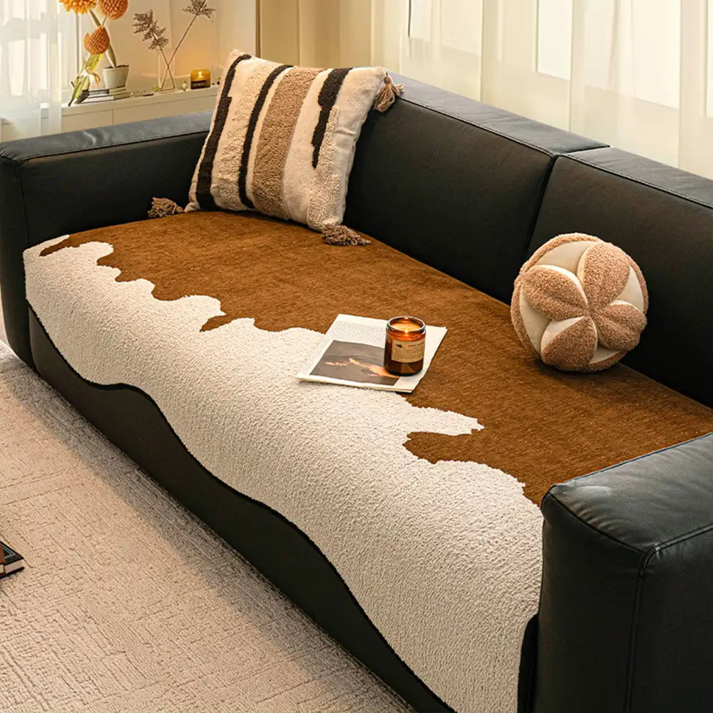 Chic Irregular-Contrast Chenille Couch Cover — Scratch-Resistant & Non-Slip