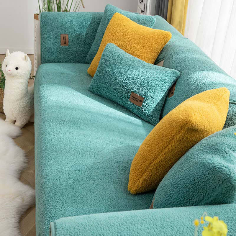 Waterproof, Thick & Cozy Faux Sherpa Fleece Non-Slip Couch Cover Protector