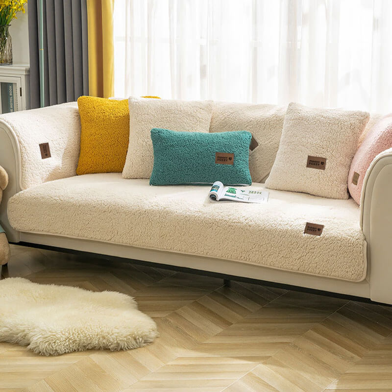 Waterproof, Thick & Cozy Faux Sherpa Fleece Non-Slip Couch Cover Protector