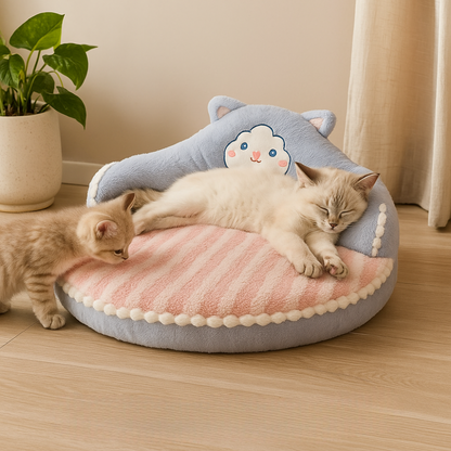Cute Cat Bed for Kittens | Soft Plush Sofa with Memory Foam Cushion & Washable Cover