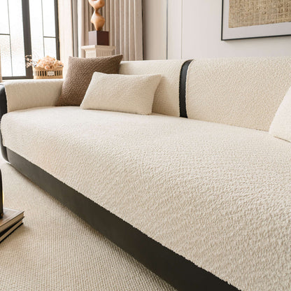 Cream all-season chenille couch cover for pet homes