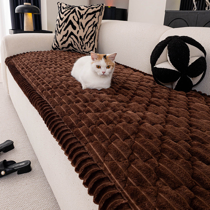 Snow Velvet - Coffee plush couch cover