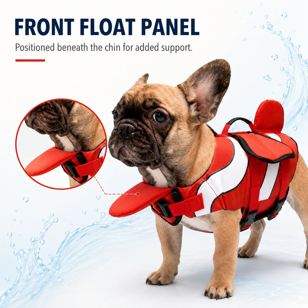 Dog Life Jacket for French Bulldogs with Chin Float & Grab Handle