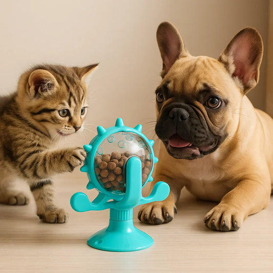 Interactive Spinning Treat Dispenser Toy with Suction Base — Slow-Feeder for Dogs & Cats