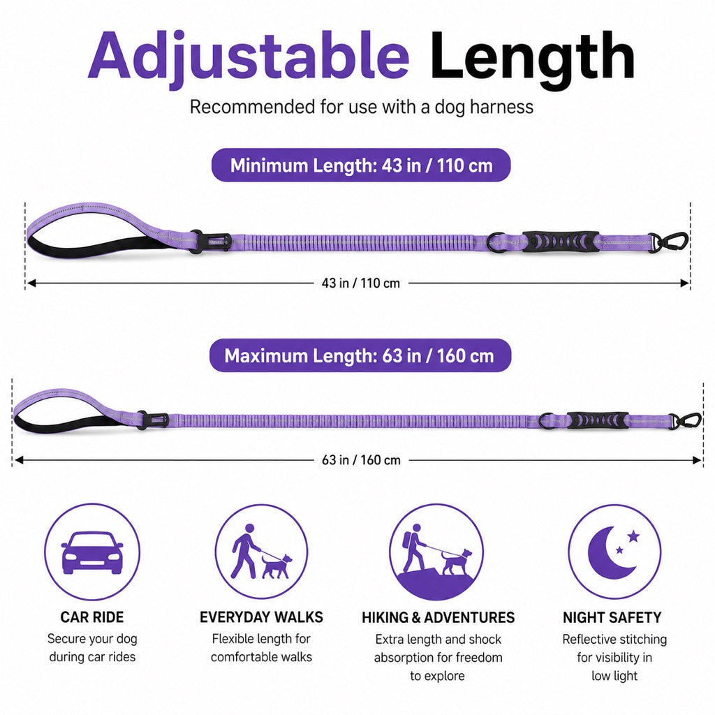 Dog Seat Belt Leash for Car, Reflective Bungee Tether