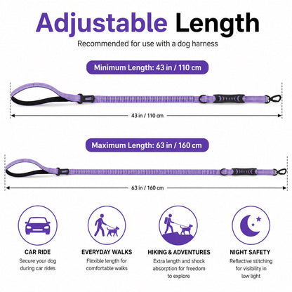 Dog Seat Belt Leash for Car, Reflective Bungee Tether