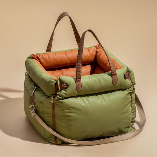 Orange green faux leather dog car booster seat bed, single seat size