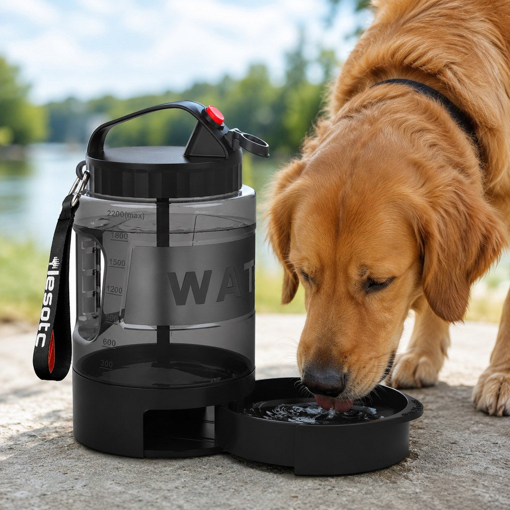Dog Water Bottle for Hiking, 74 fl oz with Pull-Out Bowl
