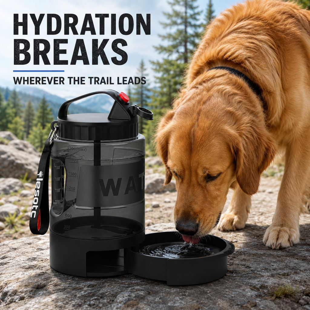 Dog Water Bottle for Hiking, 74 fl oz with Pull-Out Bowl