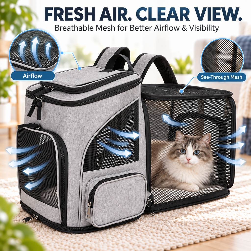 Cat Backpack Carrier, Expandable for Cats & Small Dogs