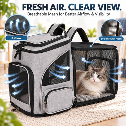 Cat Backpack Carrier, Expandable for Cats & Small Dogs