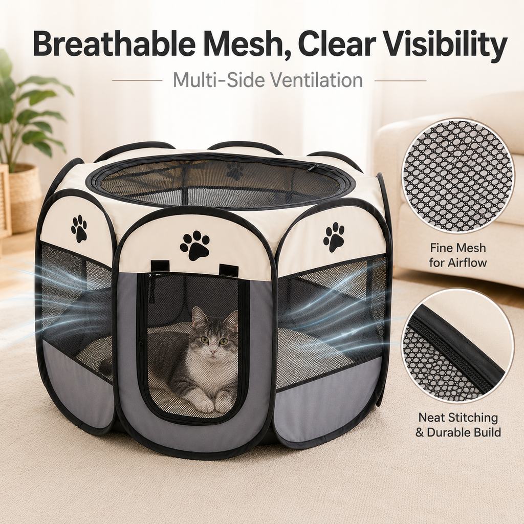 Portable Dog Playpen, Foldable with Carry Bag for Travel & Camping